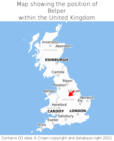 Map showing location of Belper within the UK