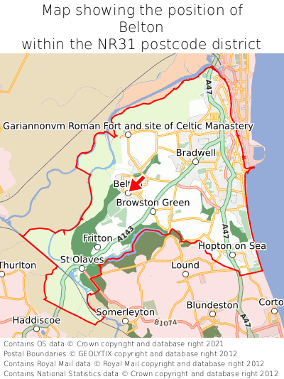 Map showing location of Belton within NR31