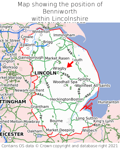 Map showing location of Benniworth within Lincolnshire