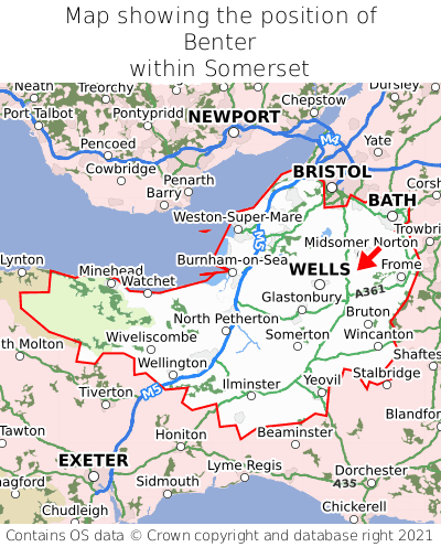 Map showing location of Benter within Somerset