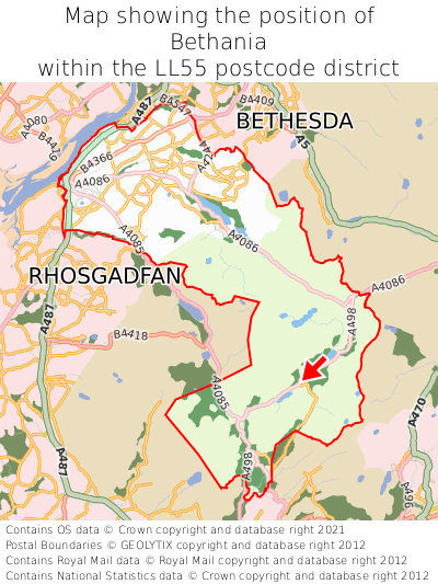 Map showing location of Bethania within LL55