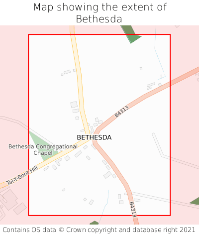 Map showing extent of Bethesda as bounding box