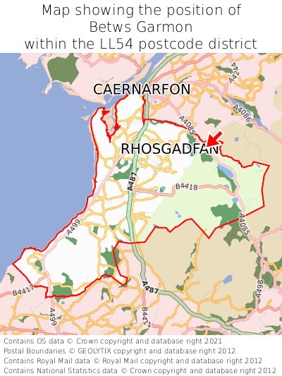 Map showing location of Betws Garmon within LL54