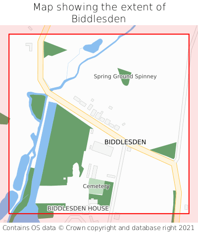 Map showing extent of Biddlesden as bounding box