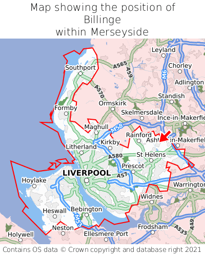 Map showing location of Billinge within Merseyside