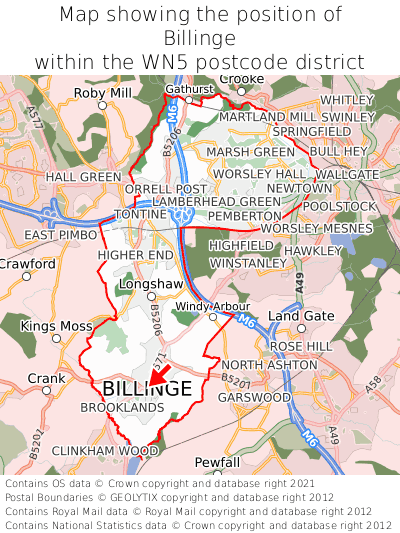 Map showing location of Billinge within WN5