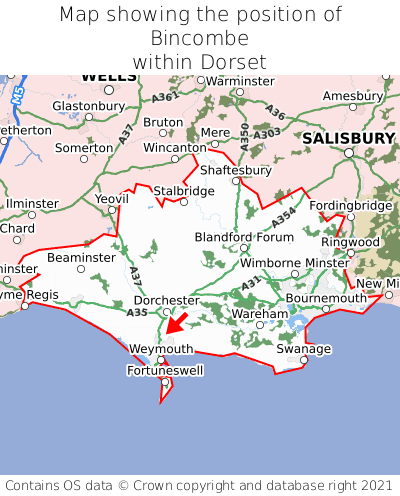 Map showing location of Bincombe within Dorset