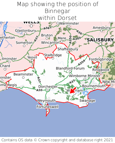 Map showing location of Binnegar within Dorset