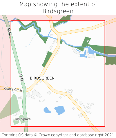 Map showing extent of Birdsgreen as bounding box