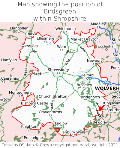 Map showing location of Birdsgreen within Shropshire