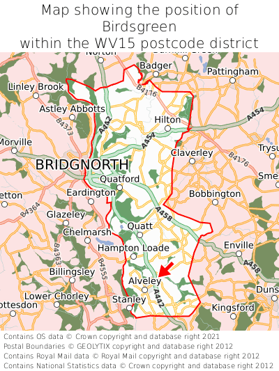 Map showing location of Birdsgreen within WV15