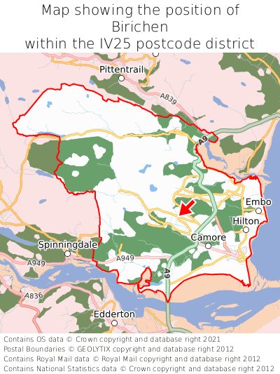 Map showing location of Birichen within IV25