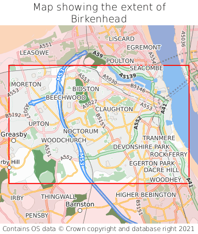 Map showing extent of Birkenhead as bounding box
