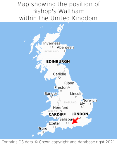 Map showing location of Bishop's Waltham within the UK