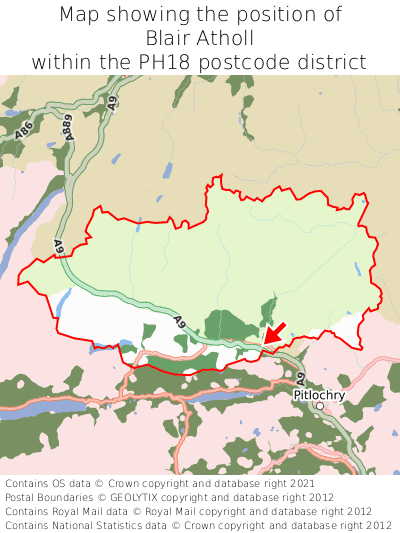 Map showing location of Blair Atholl within PH18