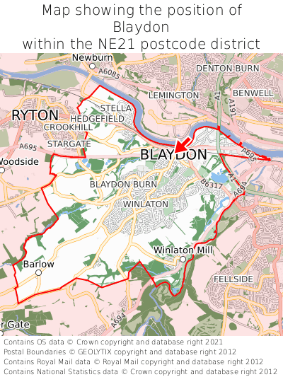 Map showing location of Blaydon within NE21