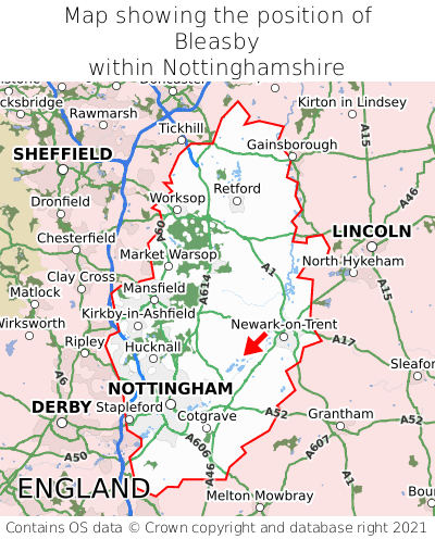 Map showing location of Bleasby within Nottinghamshire