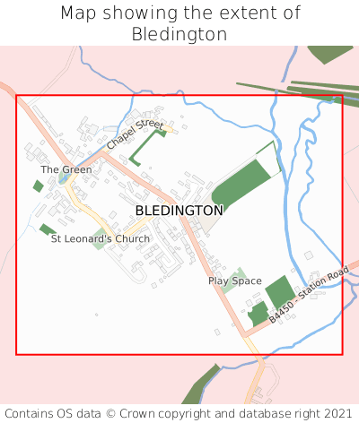 Map showing extent of Bledington as bounding box