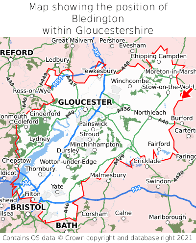 Map showing location of Bledington within Gloucestershire