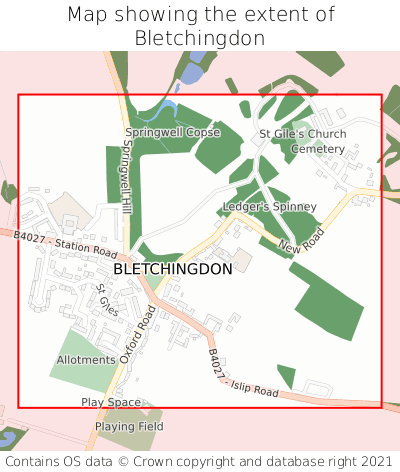 Map showing extent of Bletchingdon as bounding box