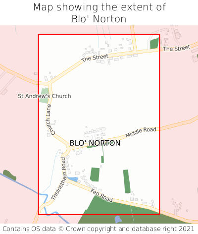 Map showing extent of Blo' Norton as bounding box