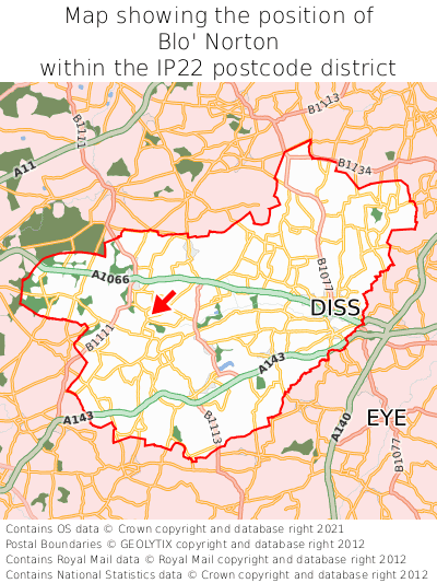 Map showing location of Blo' Norton within IP22