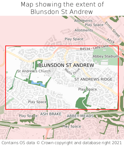 Map showing extent of Blunsdon St Andrew as bounding box
