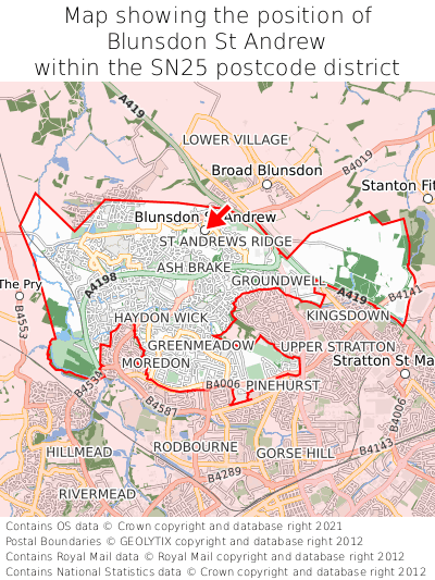 Map showing location of Blunsdon St Andrew within SN25