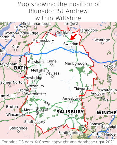Map showing location of Blunsdon St Andrew within Wiltshire