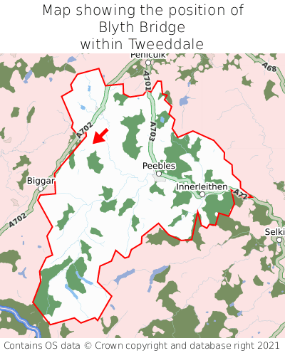 Map showing location of Blyth Bridge within Tweeddale