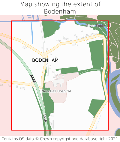 Map showing extent of Bodenham as bounding box