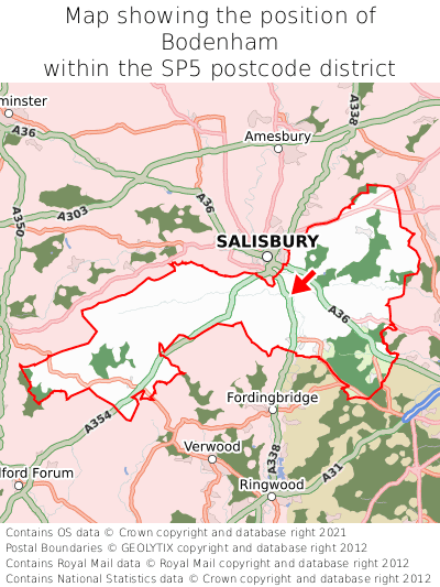 Map showing location of Bodenham within SP5
