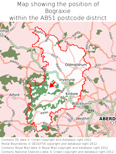 Map showing location of Bograxie within AB51