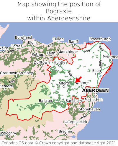 Map showing location of Bograxie within Aberdeenshire