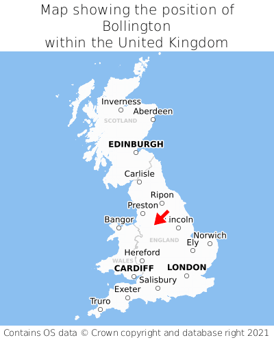 Map showing location of Bollington within the UK