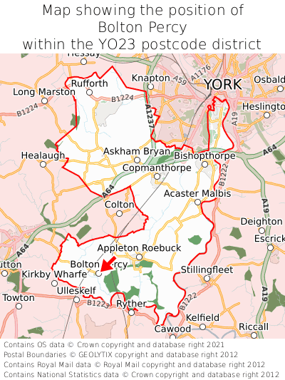 Map showing location of Bolton Percy within YO23