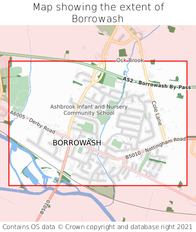 Map showing extent of Borrowash as bounding box