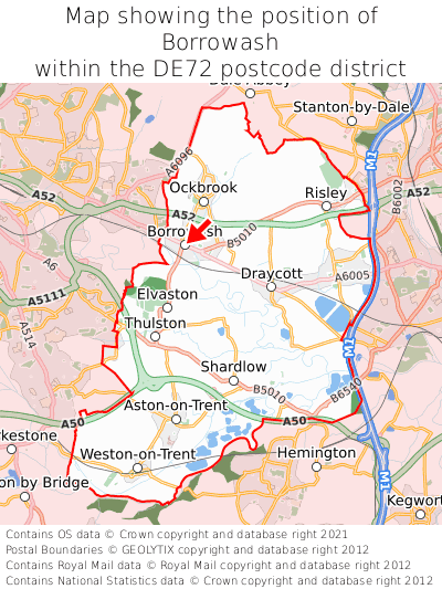 Map showing location of Borrowash within DE72