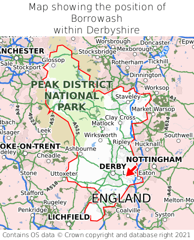 Map showing location of Borrowash within Derbyshire