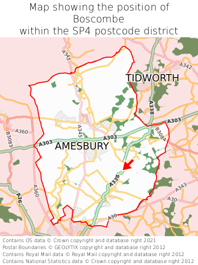 Map showing location of Boscombe within SP4