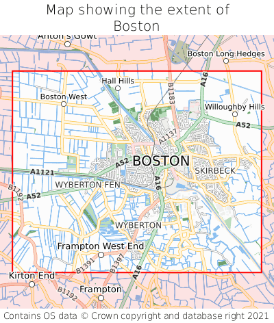 Map showing extent of Boston as bounding box