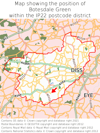 Map showing location of Botesdale Green within IP22