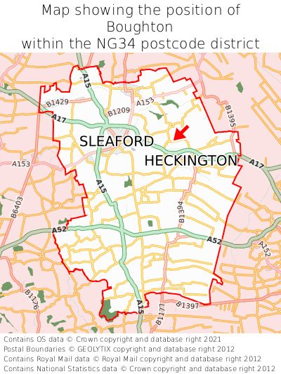 Map showing location of Boughton within NG34