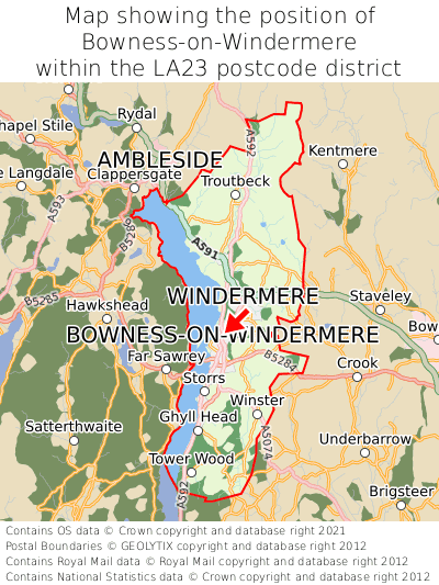 Map showing location of Bowness-on-Windermere within LA23