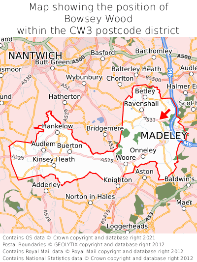 Map showing location of Bowsey Wood within CW3