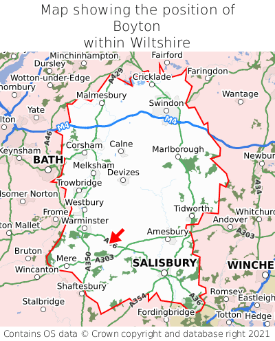 Map showing location of Boyton within Wiltshire