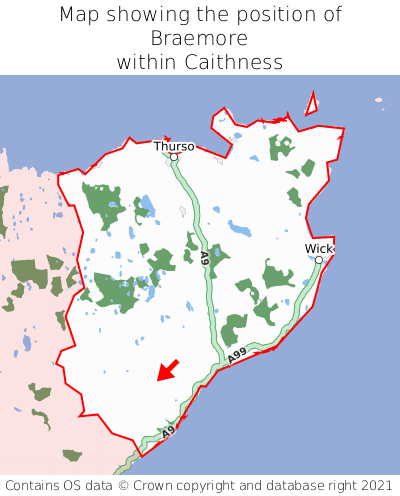 Map showing location of Braemore within Caithness