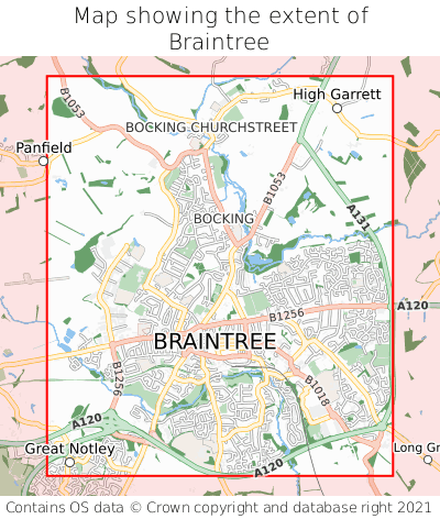 Map showing extent of Braintree as bounding box