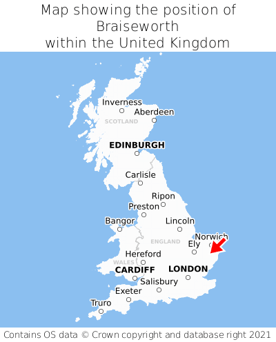 Map showing location of Braiseworth within the UK