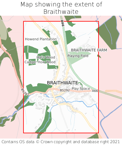 Map showing extent of Braithwaite as bounding box